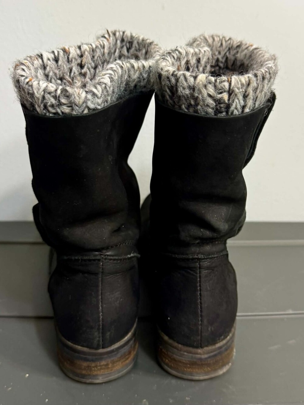 Arnold Churgin Black Leather Knit Cuff Boots